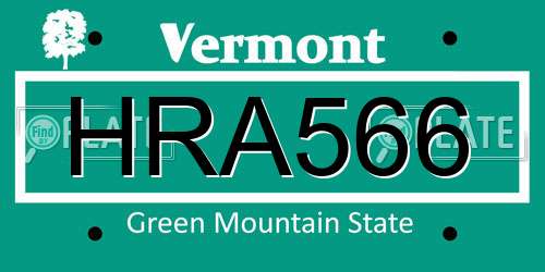 HRA566 Vermont License Plate