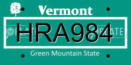 HRA984 Vermont License Plate