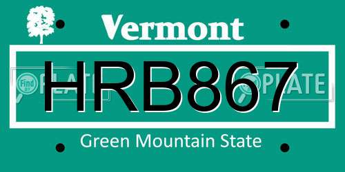 HRB867 Vermont License Plate