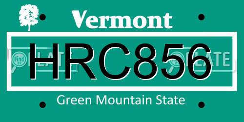 HRC856 Vermont License Plate