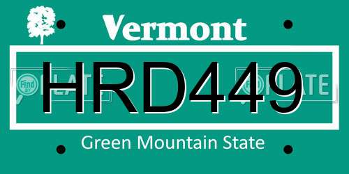 HRD449 Vermont License Plate