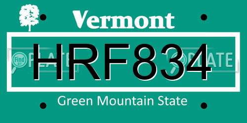 HRF834 Vermont License Plate