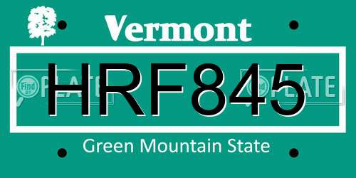 HRF845 Vermont License Plate