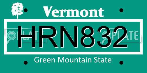 HRN832 Vermont License Plate