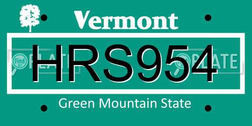 HRS954 Vermont License Plate