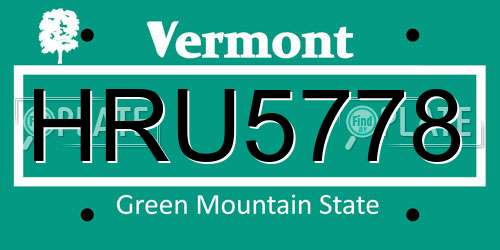 HRU5778 Vermont License Plate