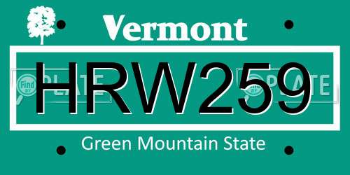 HRW259 Vermont License Plate