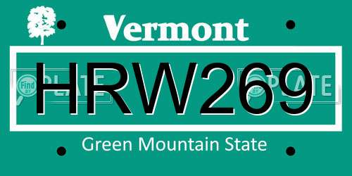 HRW269 Vermont License Plate