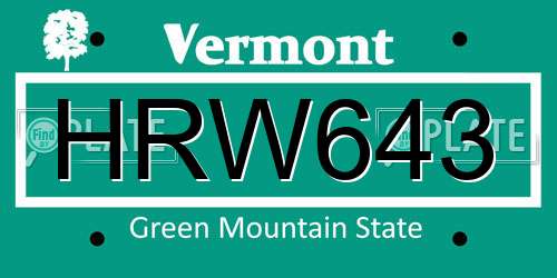 HRW643 Vermont License Plate