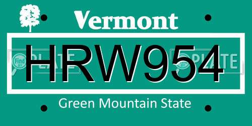 HRW954 Vermont License Plate