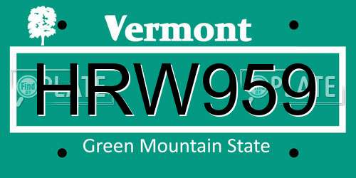 HRW959 Vermont License Plate