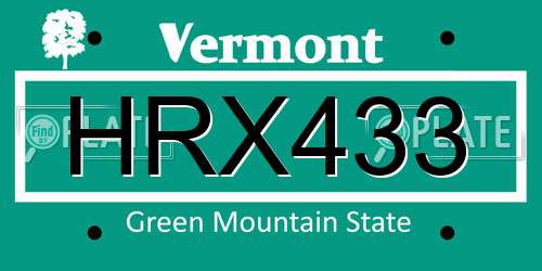 HRX433 Vermont License Plate
