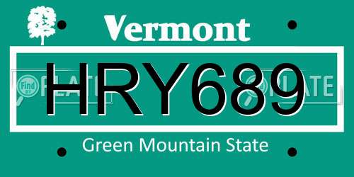 HRY689 Vermont License Plate