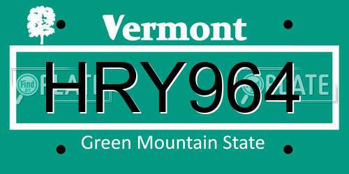 HRY964 Vermont License Plate