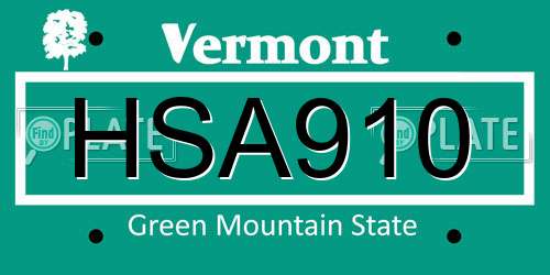 HSA910 Vermont License Plate