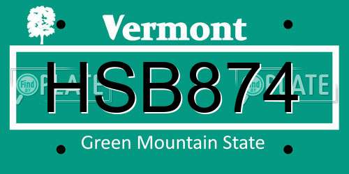 HSB874 Vermont License Plate