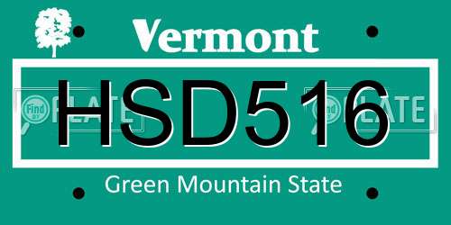 HSD516 Vermont License Plate