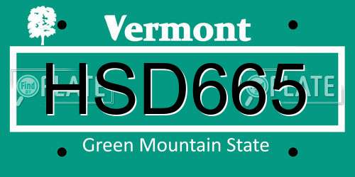 HSD665 Vermont License Plate