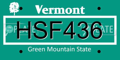 HSF436 Vermont License Plate