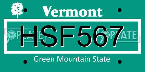 HSF567 Vermont License Plate