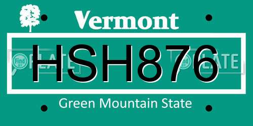 HSH876 Vermont License Plate