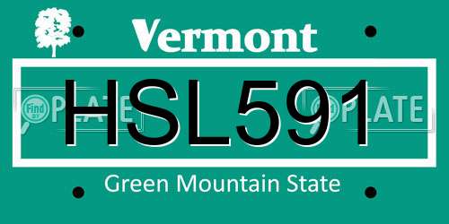 HSL591 Vermont License Plate