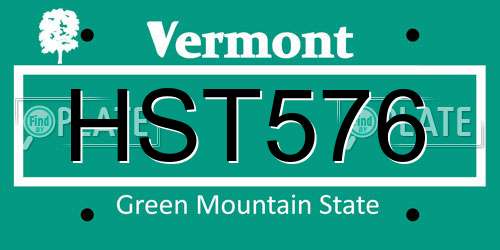 HST576 Vermont License Plate