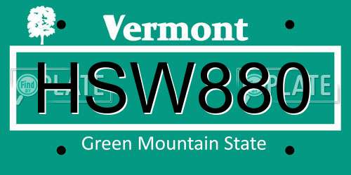 HSW880 Vermont License Plate