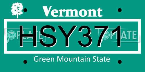 HSY371 Vermont License Plate