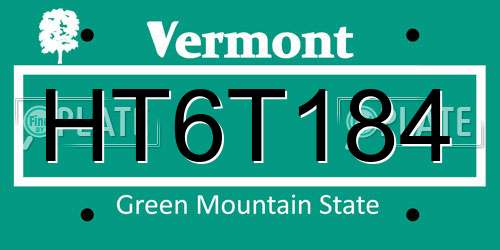 HT6T184 Vermont License Plate