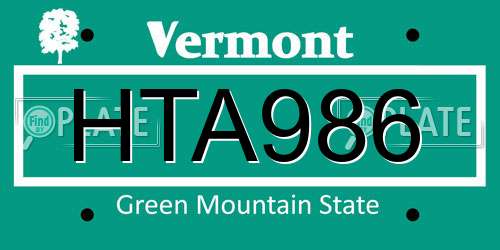 HTA986 Vermont License Plate
