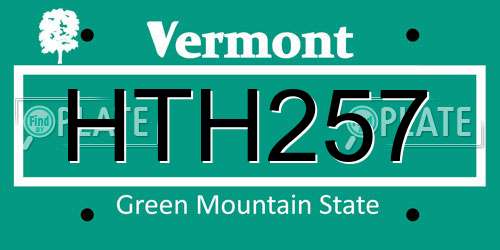 HTH257 Vermont License Plate