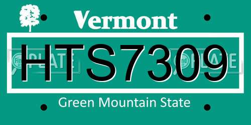 HTS7309 Vermont License Plate