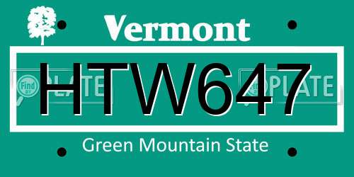 HTW647 Vermont License Plate
