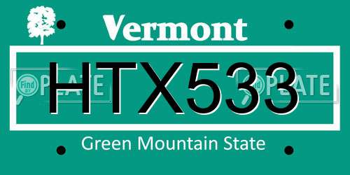 HTX533 Vermont License Plate