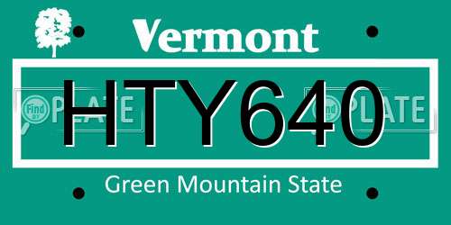 HTY640 Vermont License Plate