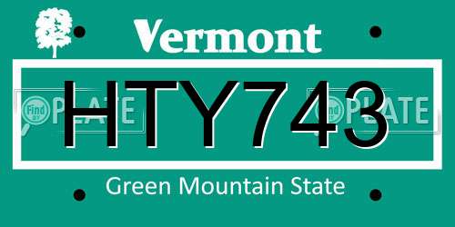 HTY743 Vermont License Plate