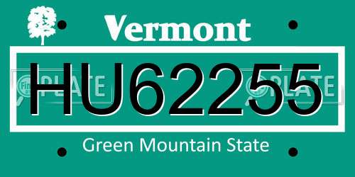 HU62255 Vermont License Plate