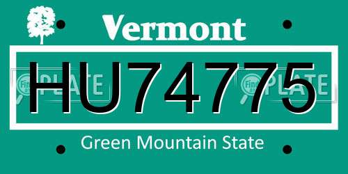HU74775 Vermont License Plate