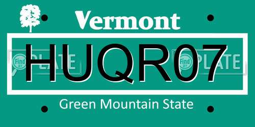 HUQR07 Vermont License Plate