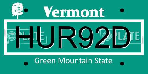 HUR92D Vermont License Plate
