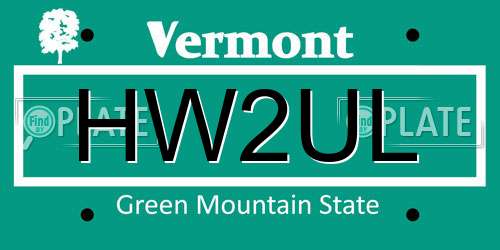 HW2UL Vermont License Plate