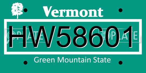 HW58601 Vermont License Plate