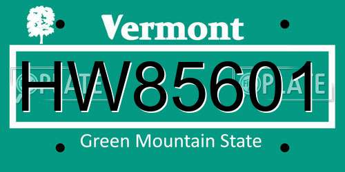 HW85601 Vermont License Plate