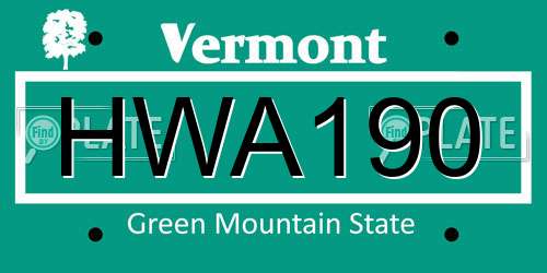 HWA190 Vermont License Plate