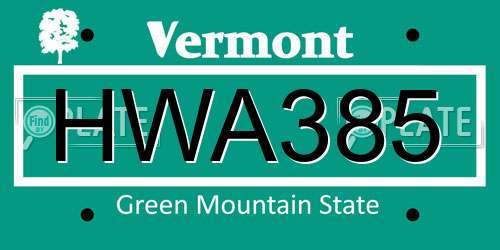 HWA385 Vermont License Plate