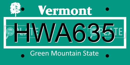 HWA635 Vermont License Plate