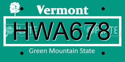 HWA678 Vermont License Plate