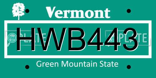 HWB443 Vermont License Plate