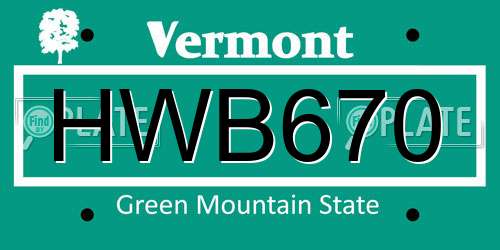 HWB670 Vermont License Plate